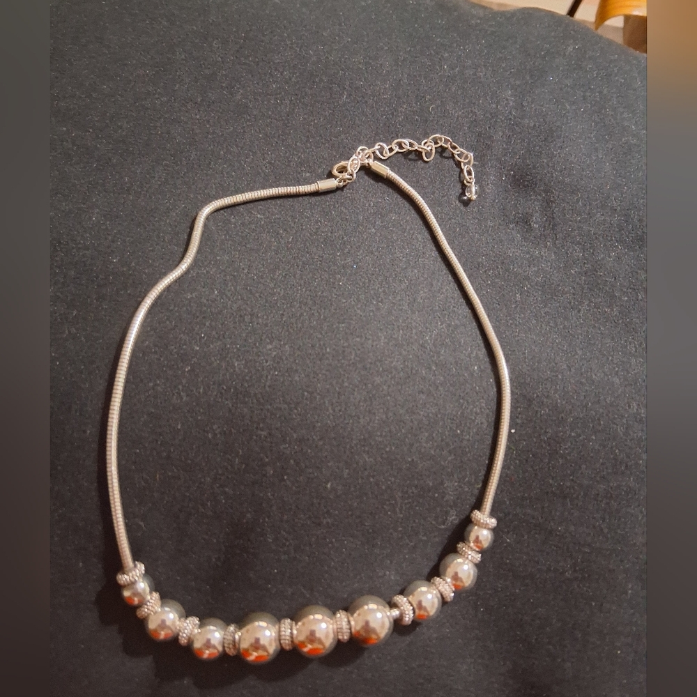Classic Silver Beaded Snake Chain Necklace
